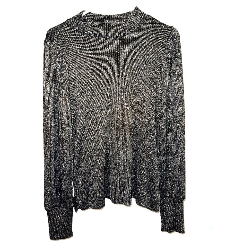 Loft Womens Metallic Ribbed Sweater Medium Long Sleeve Black/Gold